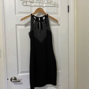 Guess Black Halter Mini Dress with Stud Accents